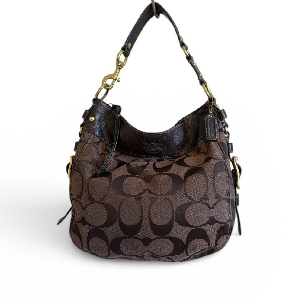 Y2K Coach Zoe Signature Brown Canvas Leather Hobo Shoulder Bag 12674  Brass - Picture 10 of 10